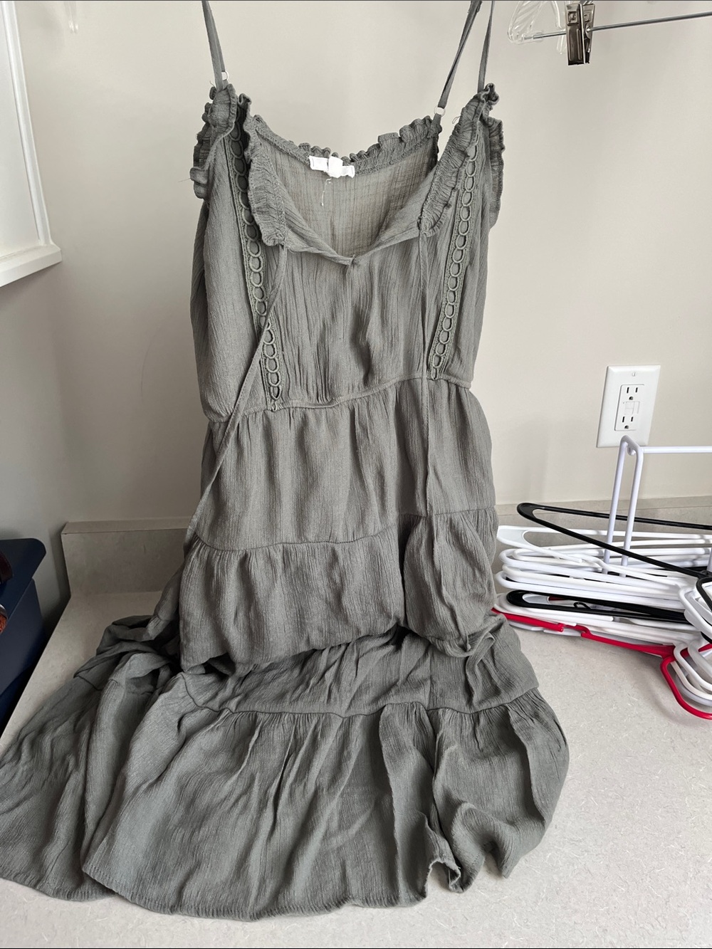 mine Olive Green Tiered Spaghetti Strap Maxi Dress